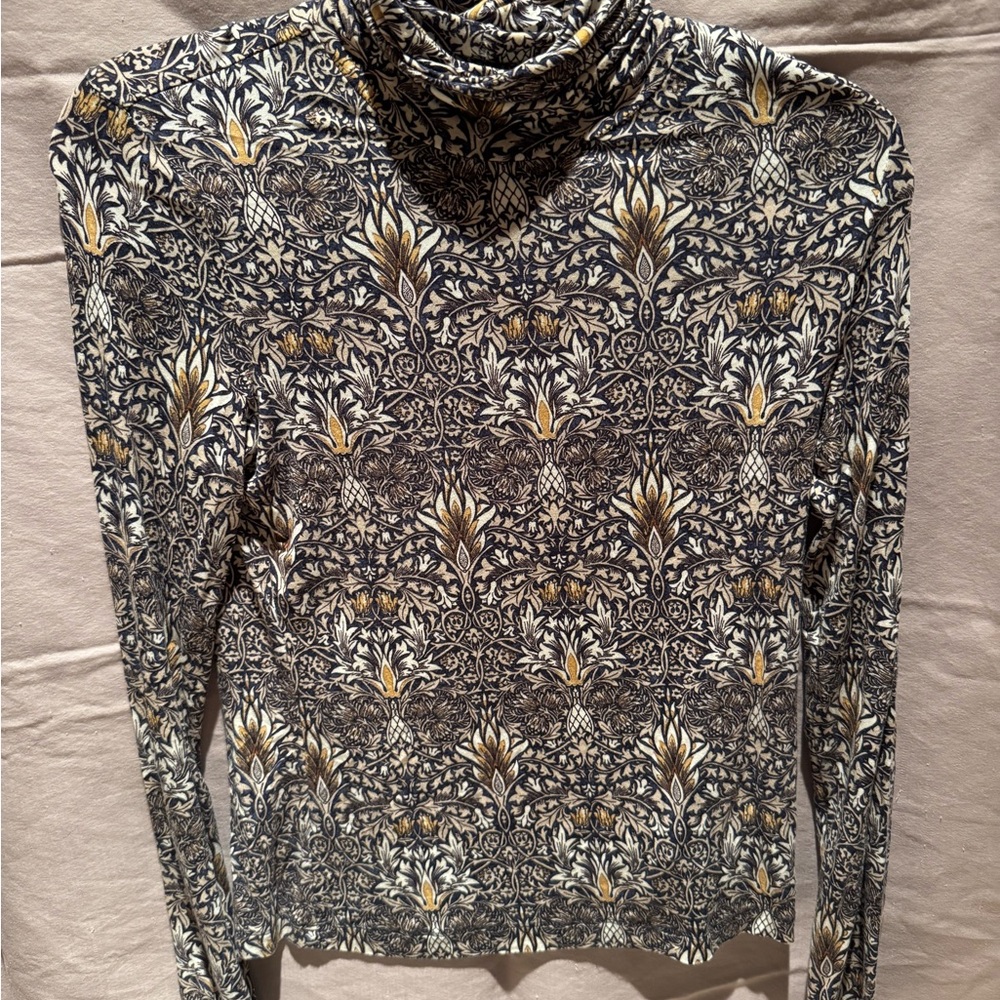 H&M Navy and Gold Floral Long Sleeve Top